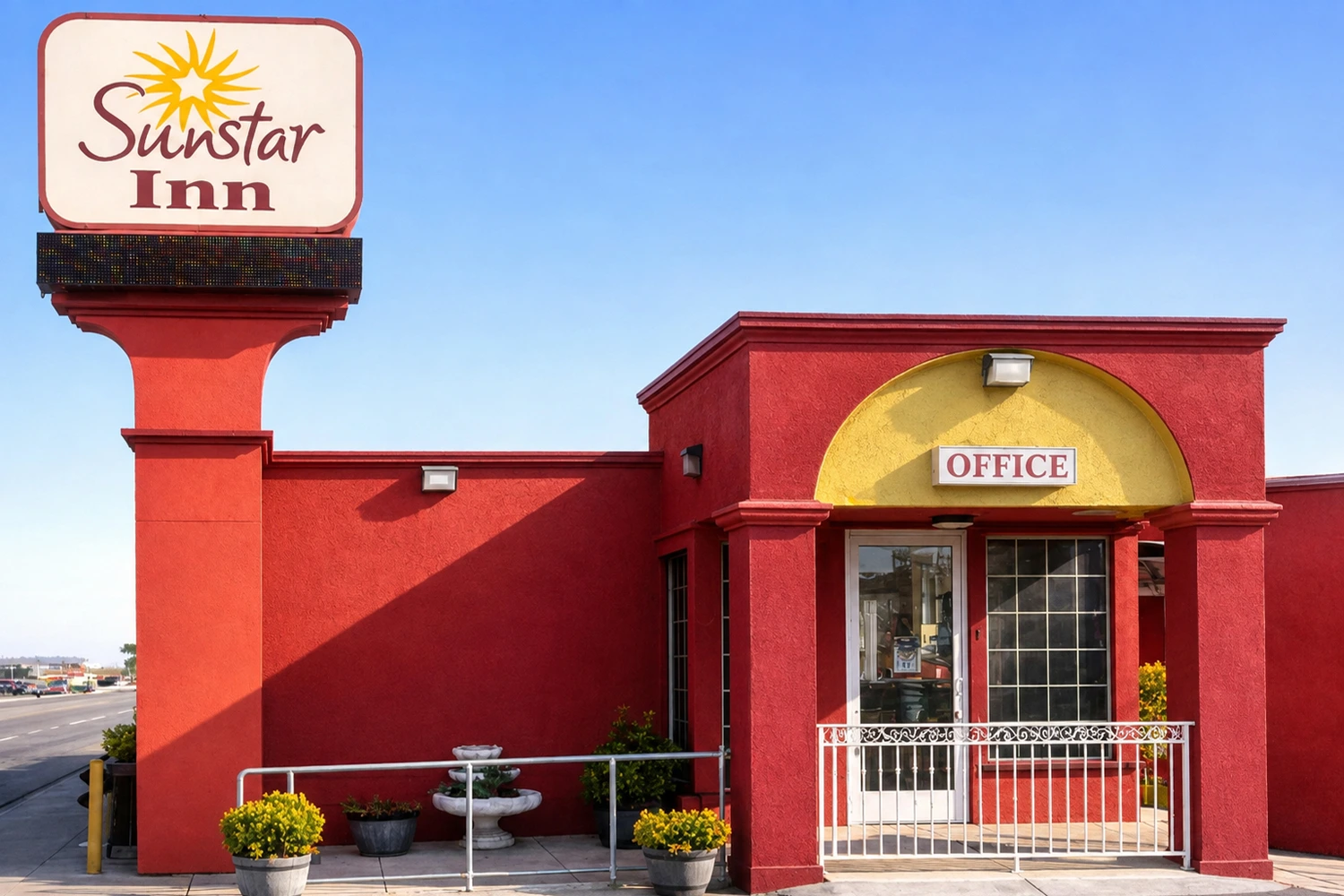 Sun Star Inn exterior entrance and roadside sign in Los Banos